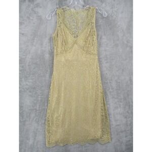 BCBGMAXAZRIA Dress 2 Lynette Sheer Gold Lace Bodycon Mini Coquette Retro Glam